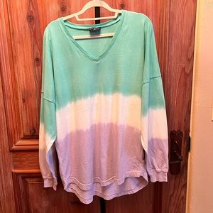 NWOT SPIRIT JERSEY V neck long sleeve Tee TIE DYE